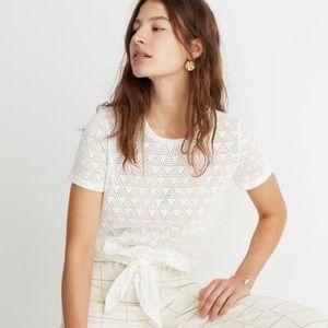 🌟 Madewell Modern Tie-Front Tee Shirt Geo-Eyelet White Cream Cutout X Small